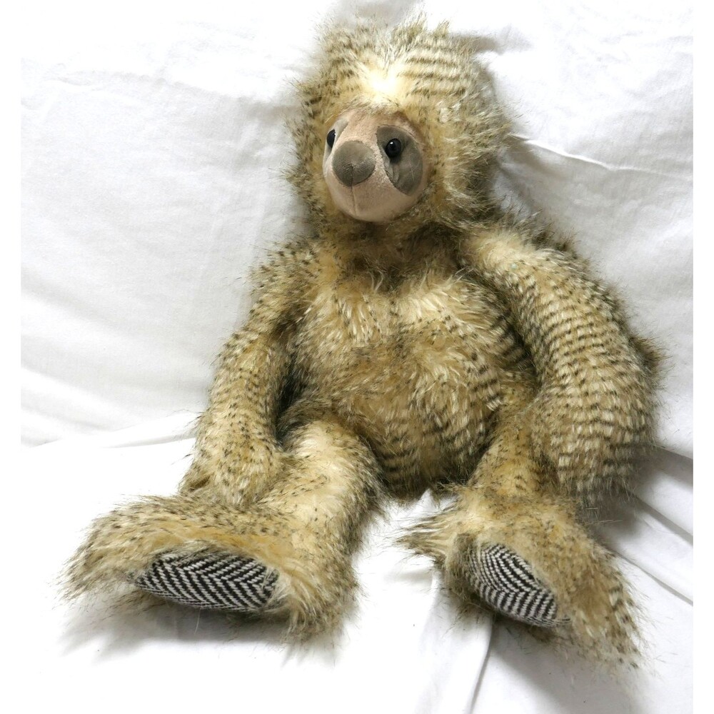 Sloth Plush Stuffed Animal Toy Furry Fuzzy Hairy Brown Beige Patterned Paws